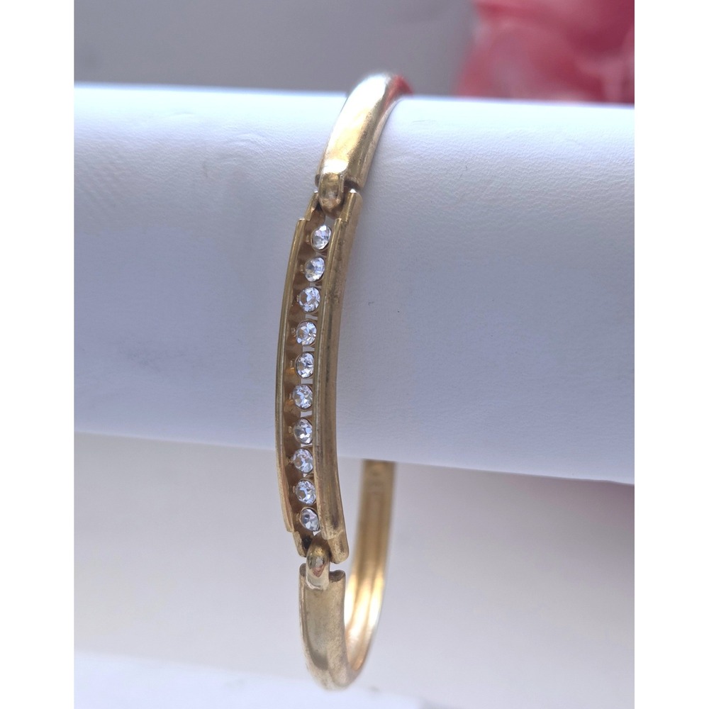 SP Gold Tone Crystal Hinged Bangle Bracelet Clear Rhinestone Oval Cuff
